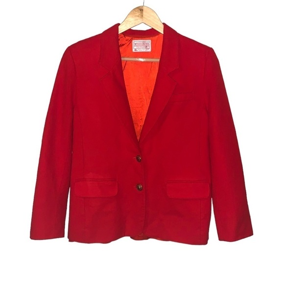 Pendleton Red Vintage 2 Button Holiday Wool Career Casual Blazer Coat Size 10 - Picture 1 of 11